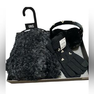 INC International Concept in Black ear muff, gloves and scraf